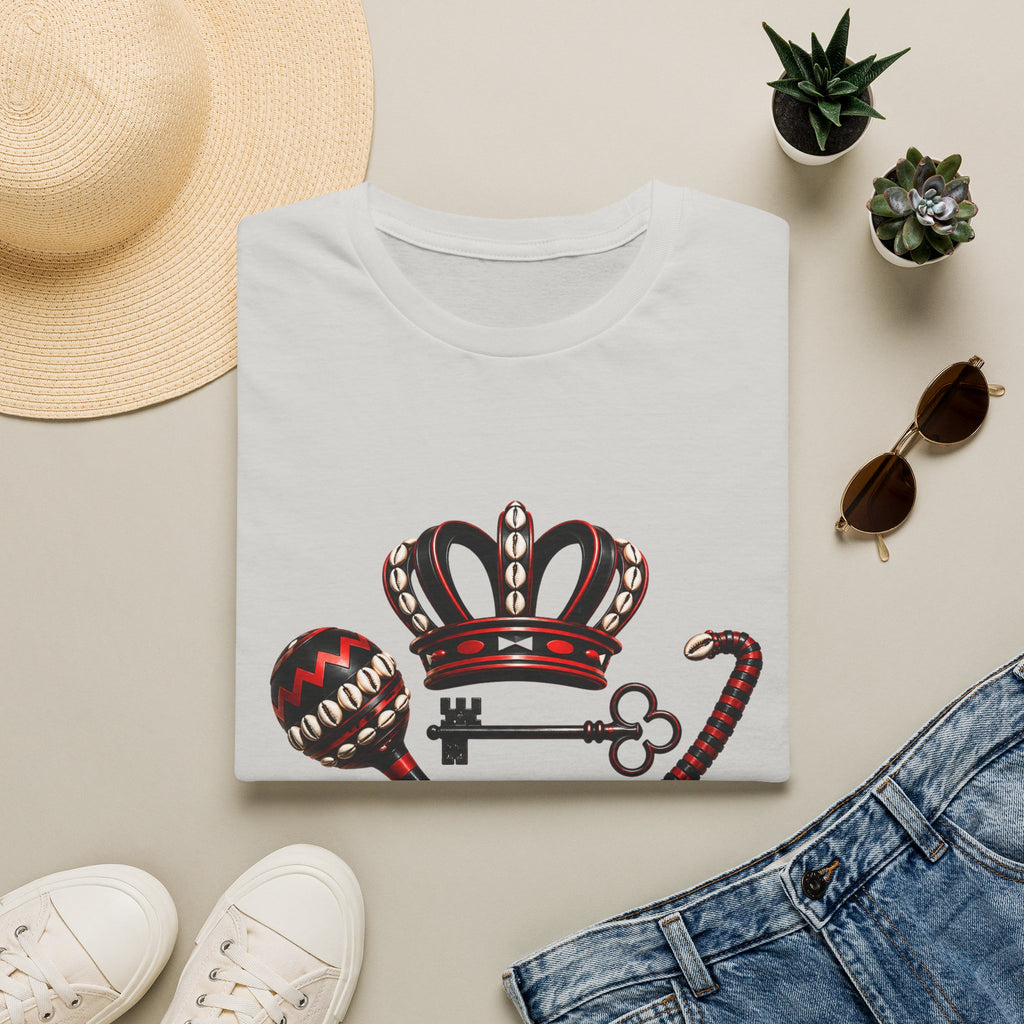 Eshu Eleggua Crown, Maraca & Key T-Shirt | Afro-Caribbean Orisha Design
