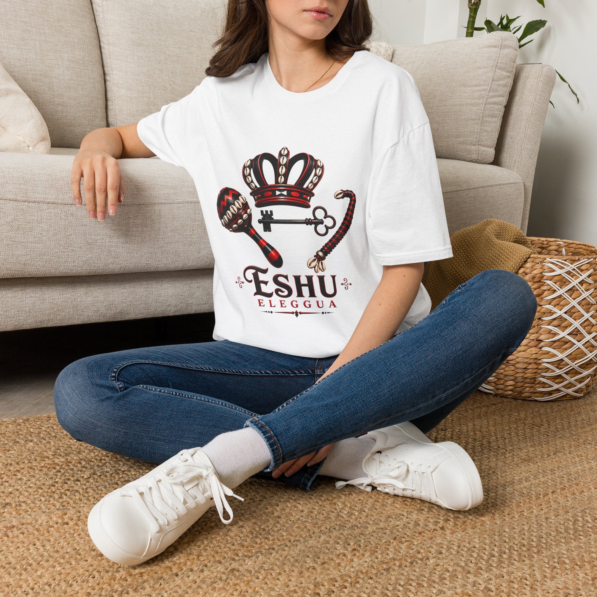 Eshu Eleggua Crown, Maraca & Key T-Shirt | Afro-Caribbean Orisha Design