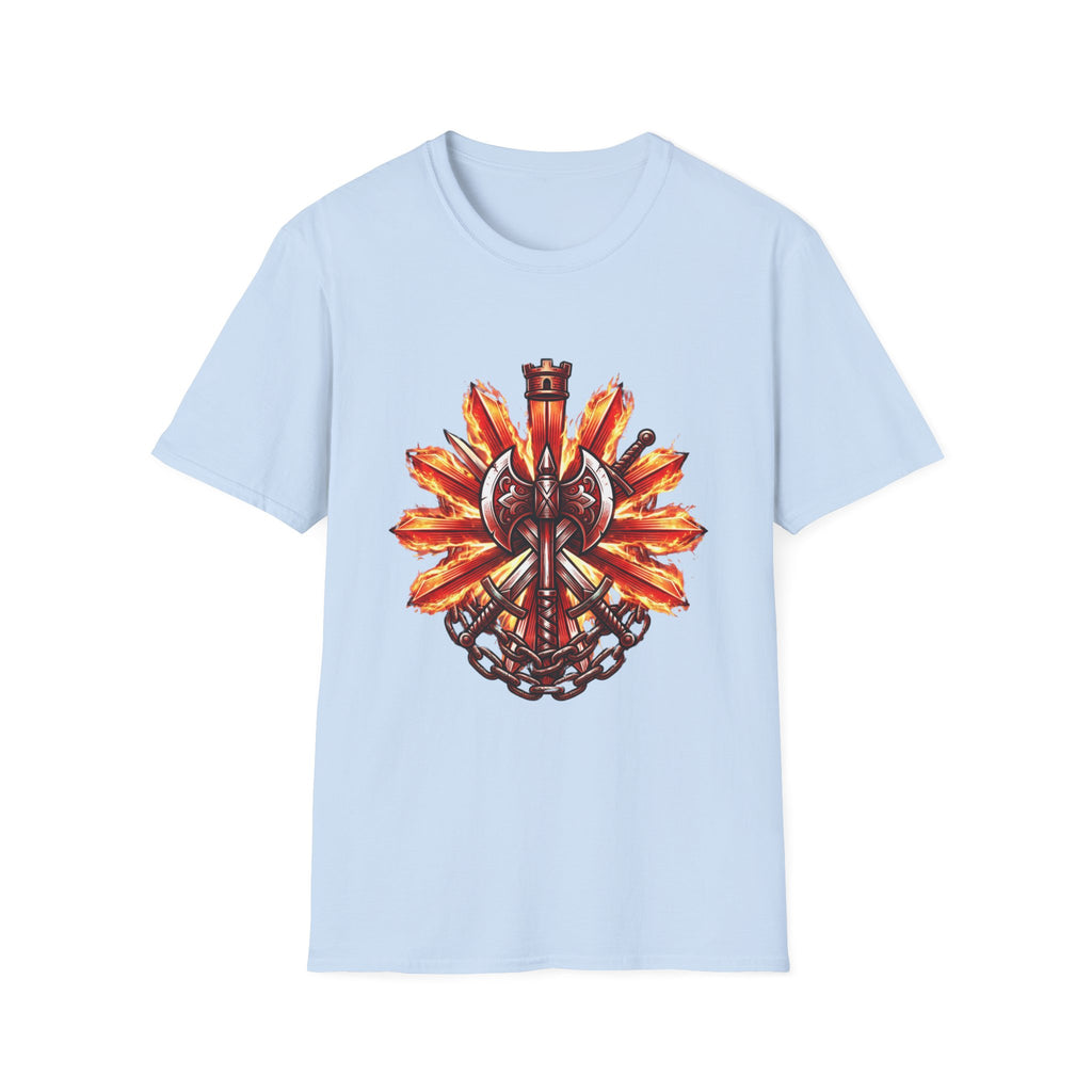 Viking Shield & Axe T-Shirt — Flaming Norse Warrior Emblem Tee