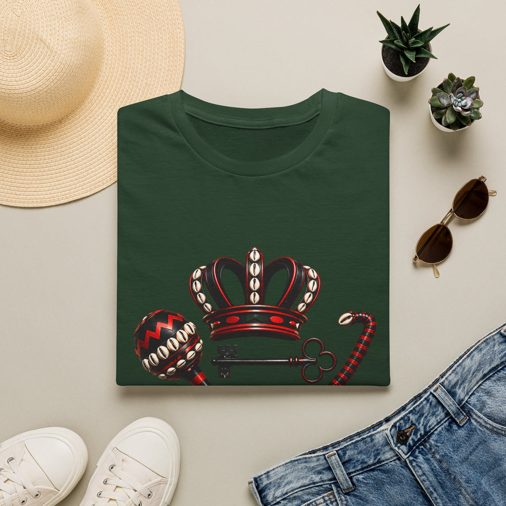 Eshu Eleggua Crown, Maraca & Key T-Shirt | Afro-Caribbean Orisha Design