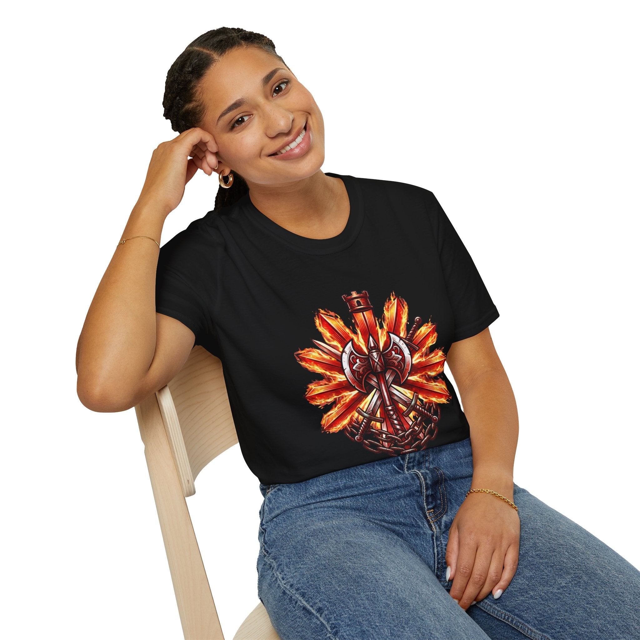 Viking Shield & Axe T-Shirt — Flaming Norse Warrior Emblem Tee