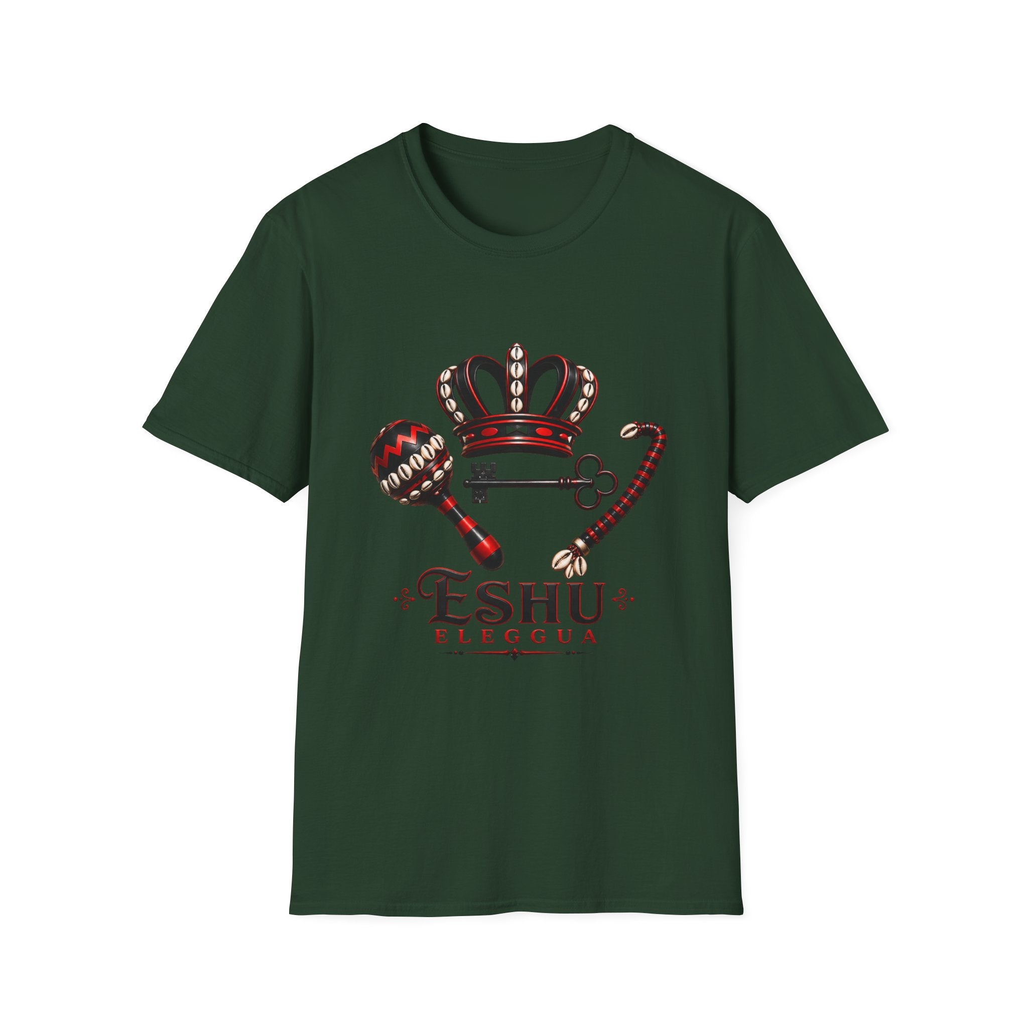 Eshu Eleggua Crown, Maraca & Key T-Shirt | Afro-Caribbean Orisha Design