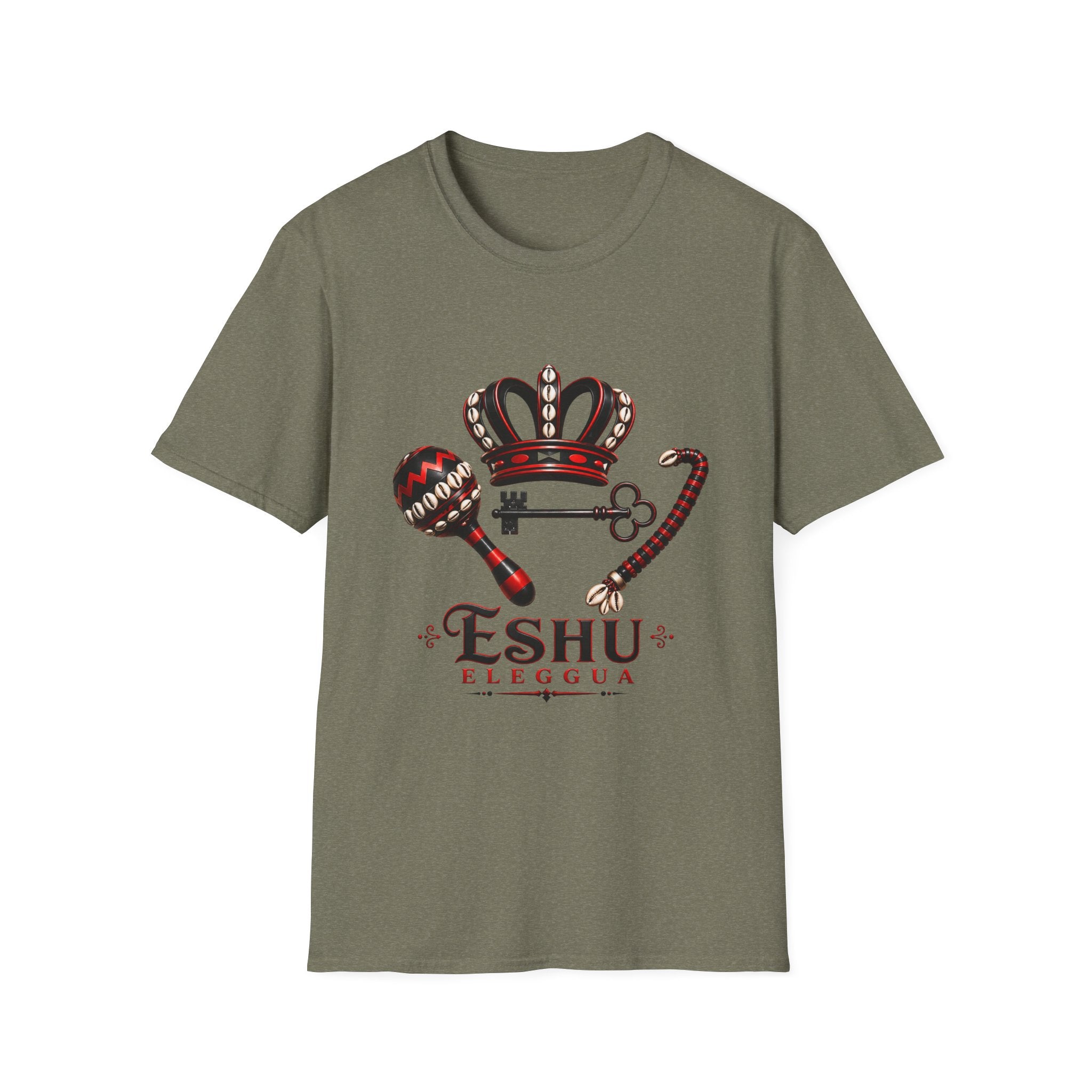 Eshu Eleggua Crown, Maraca & Key T-Shirt | Afro-Caribbean Orisha Design