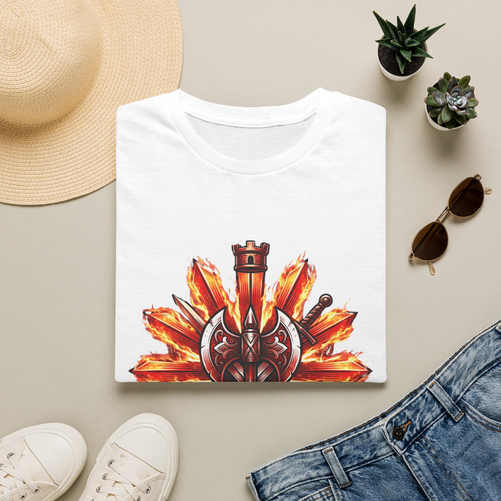 Viking Shield & Axe T-Shirt — Flaming Norse Warrior Emblem Tee