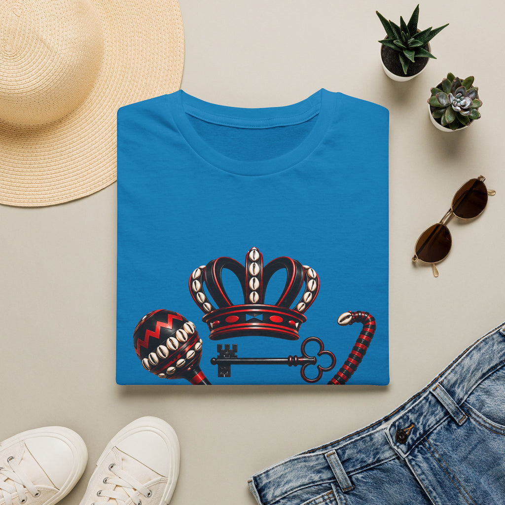Eshu Eleggua Crown, Maraca & Key T-Shirt | Afro-Caribbean Orisha Design