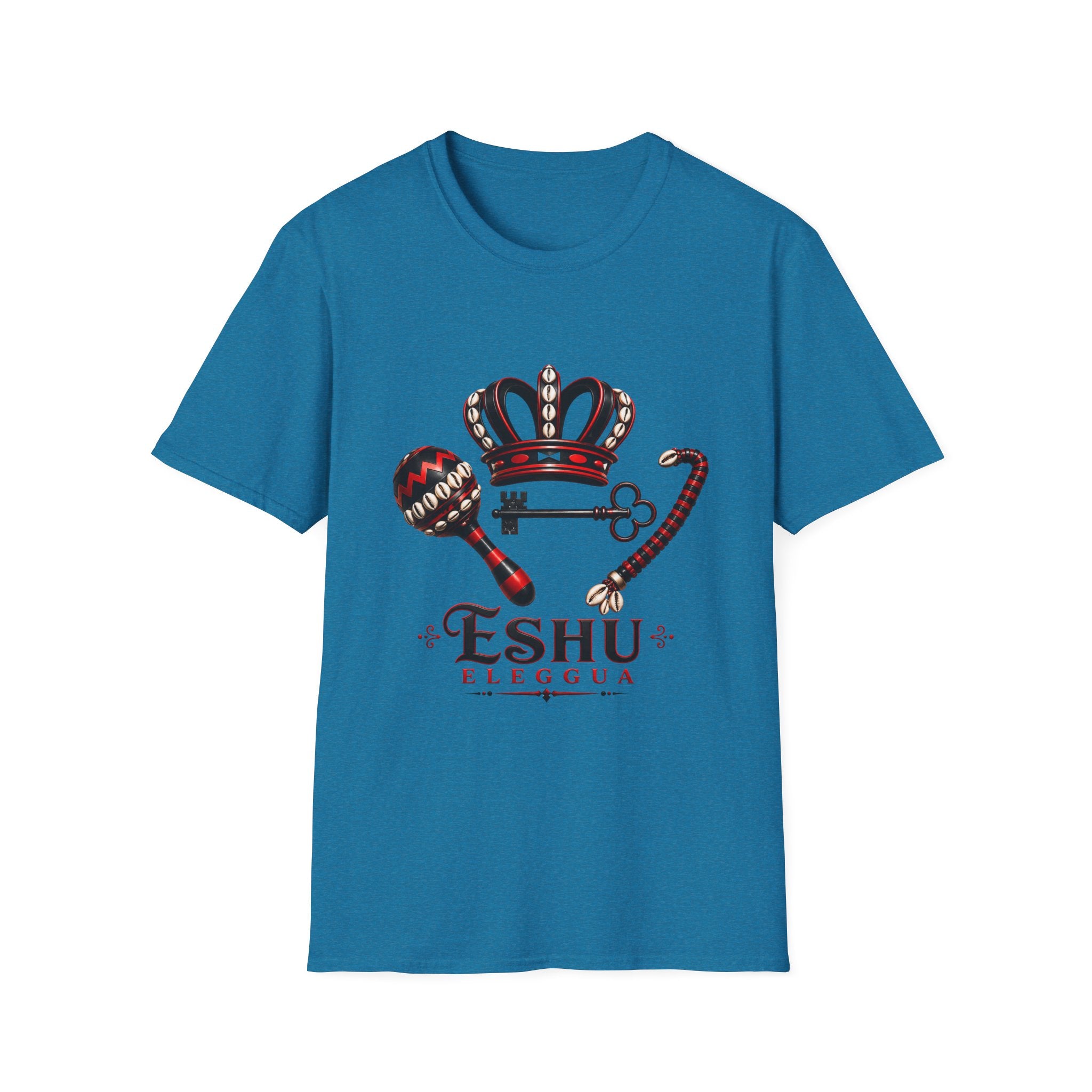 Eshu Eleggua Crown, Maraca & Key T-Shirt | Afro-Caribbean Orisha Design