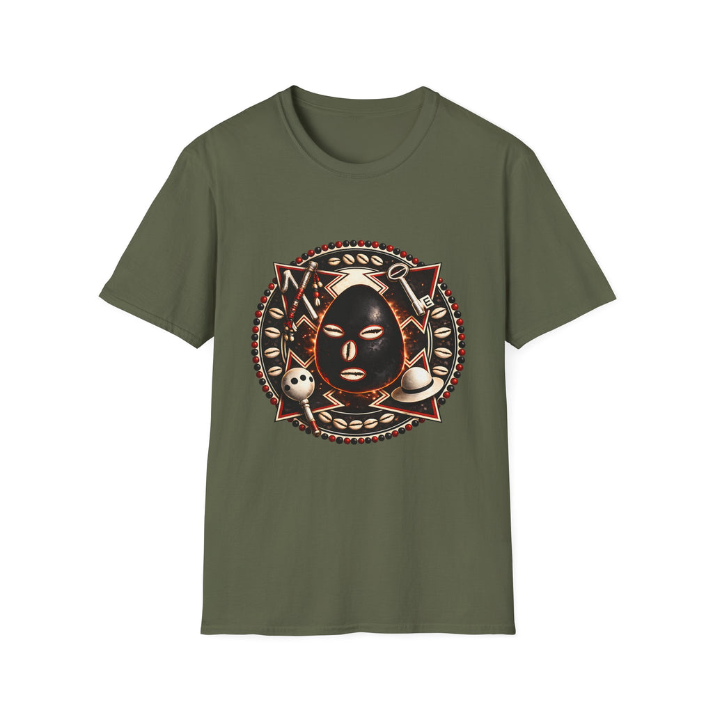 African Mask Tribal Art T-Shirt — Decorative Kente-Inspired Mask Design