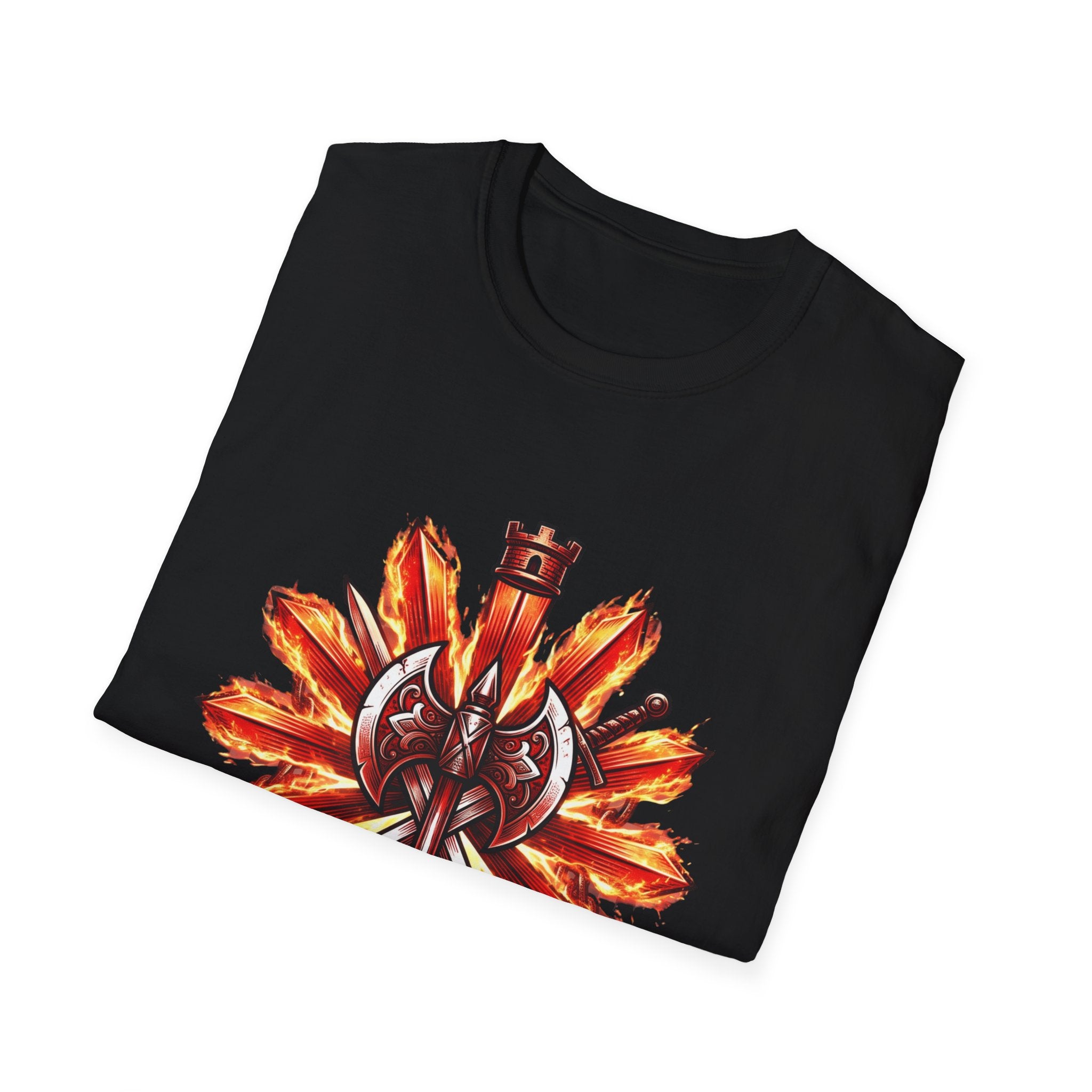 Viking Shield & Axe T-Shirt — Flaming Norse Warrior Emblem Tee