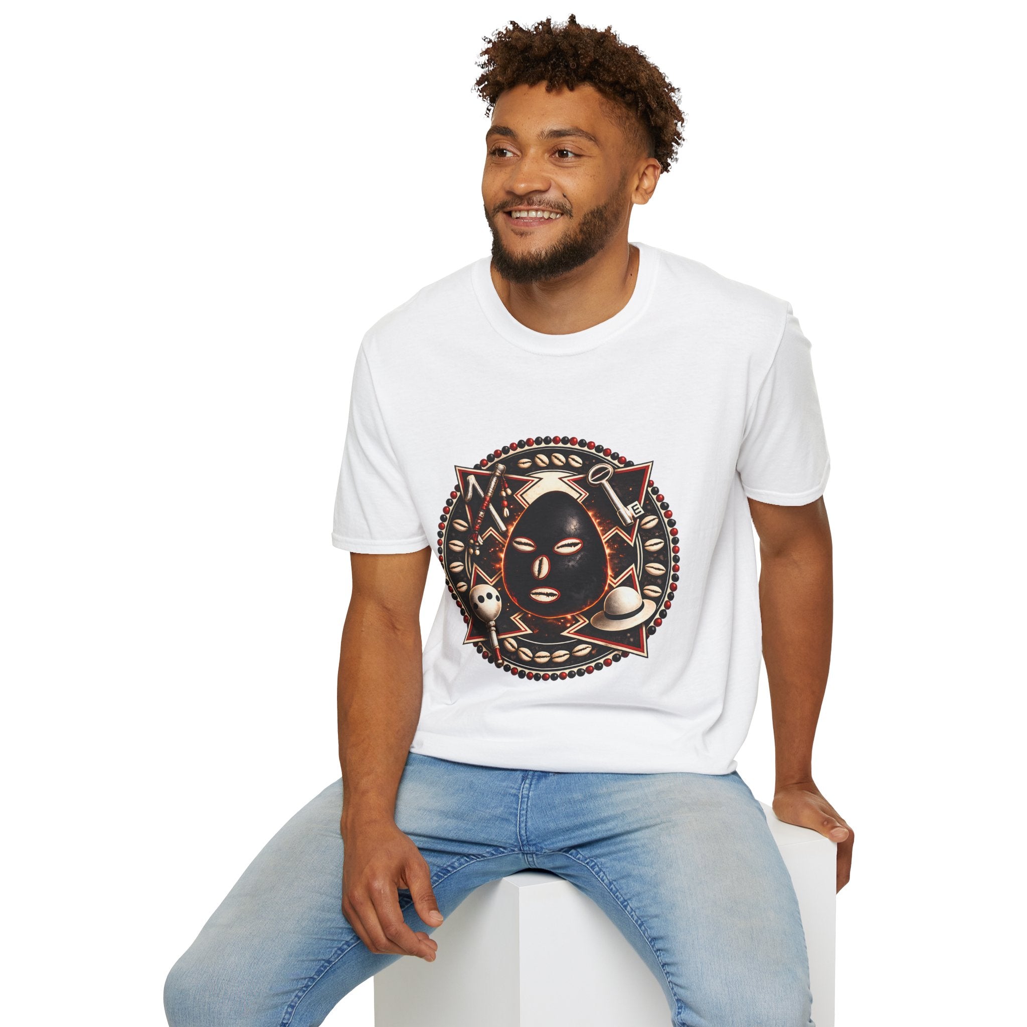 African Mask Tribal Art T-Shirt — Decorative Kente-Inspired Mask Design