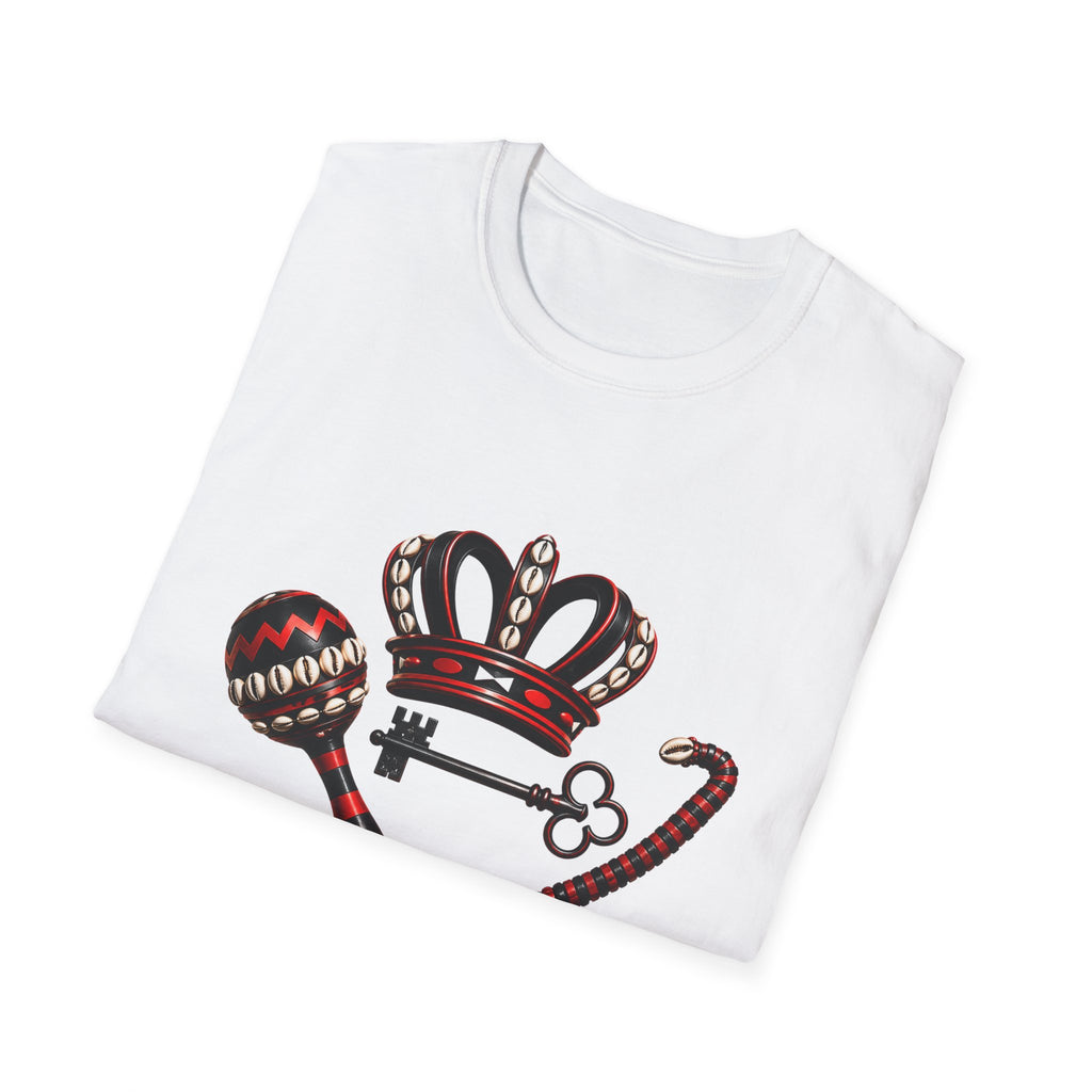 Eshu Eleggua Crown, Maraca & Key T-Shirt | Afro-Caribbean Orisha Design