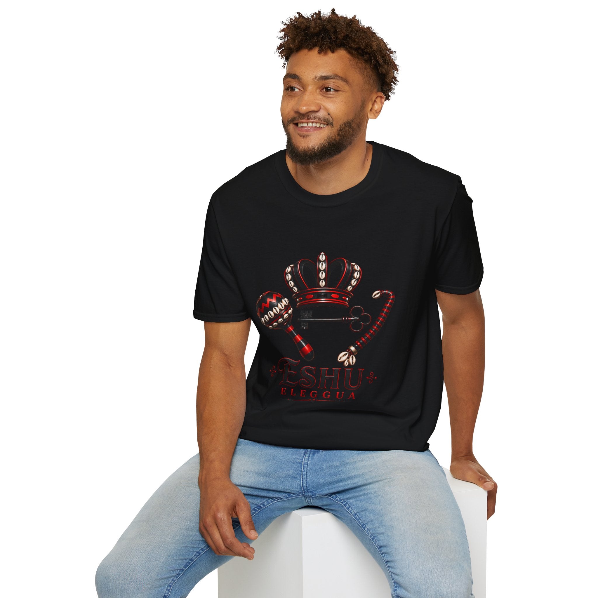 Eshu Eleggua Crown, Maraca & Key T-Shirt | Afro-Caribbean Orisha Design