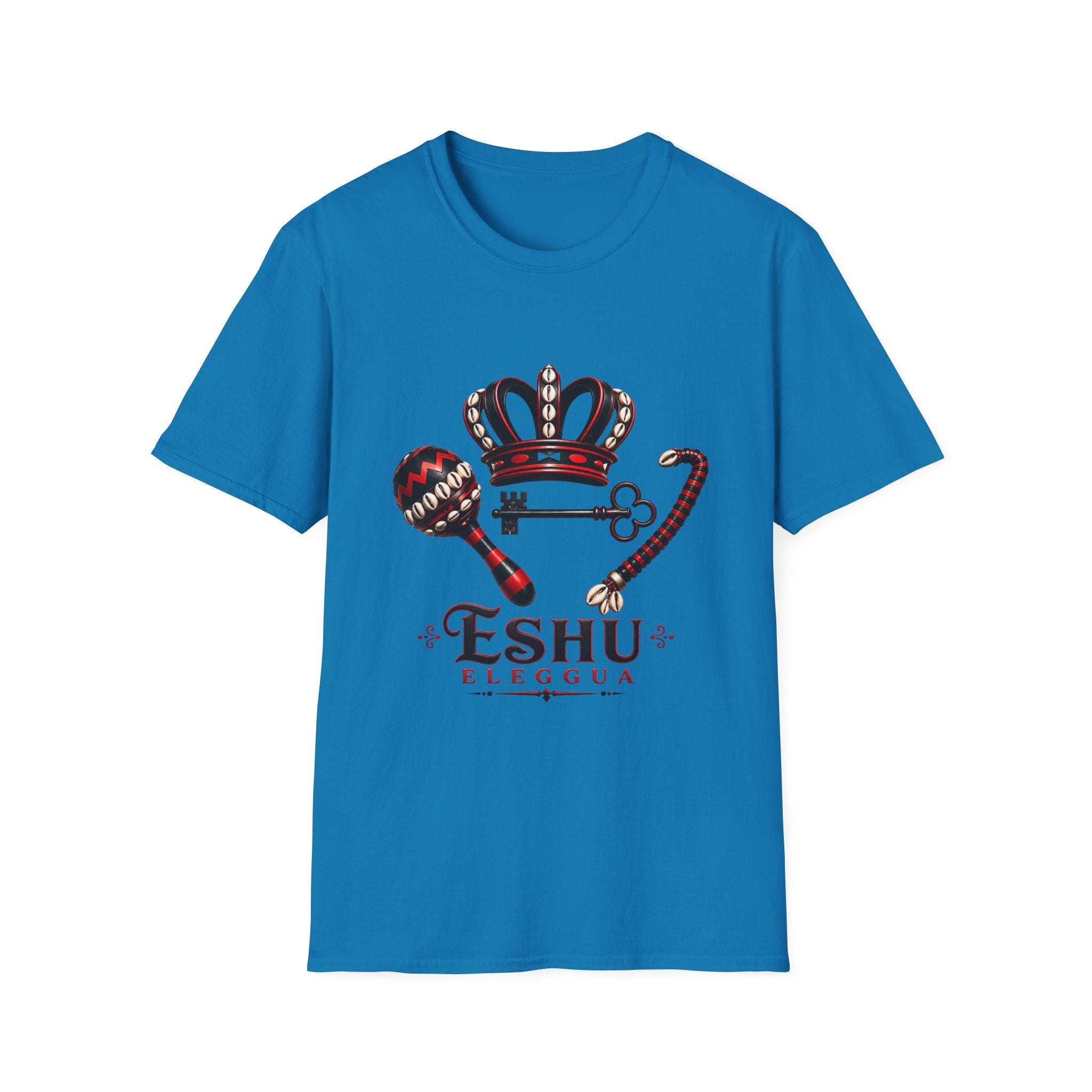 Eshu Eleggua Crown, Maraca & Key T-Shirt | Afro-Caribbean Orisha Design