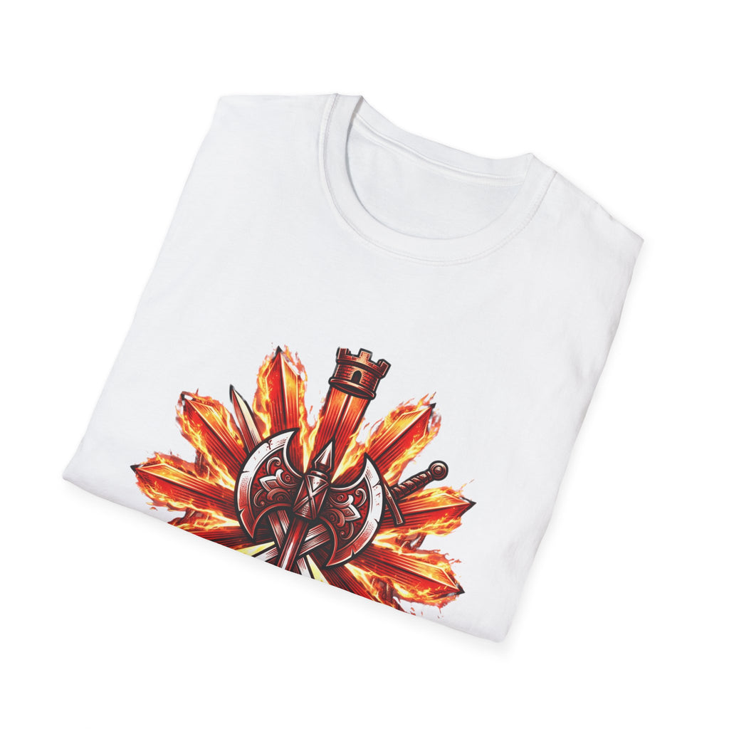Viking Shield & Axe T-Shirt — Flaming Norse Warrior Emblem Tee