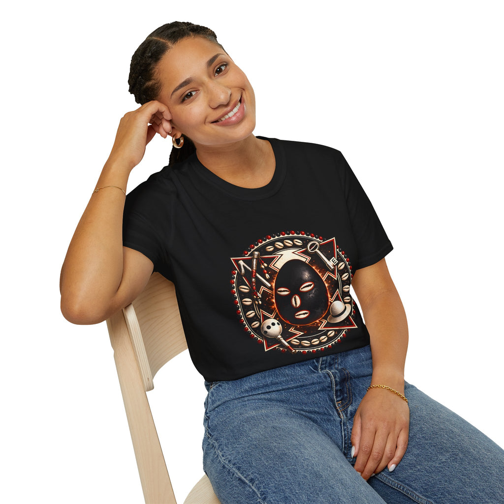 African Mask Tribal Art T-Shirt — Decorative Kente-Inspired Mask Design