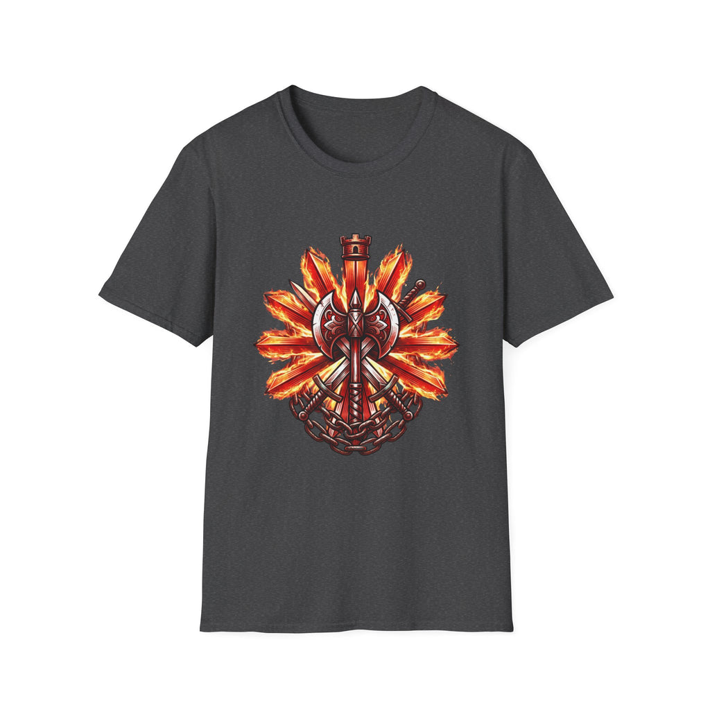 Viking Shield & Axe T-Shirt — Flaming Norse Warrior Emblem Tee
