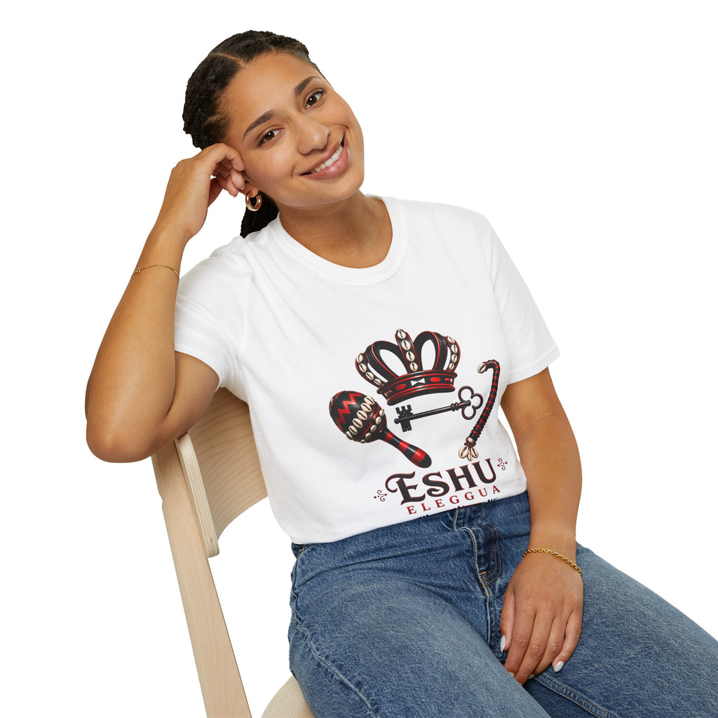 Eshu Eleggua Crown, Maraca & Key T-Shirt | Afro-Caribbean Orisha Design