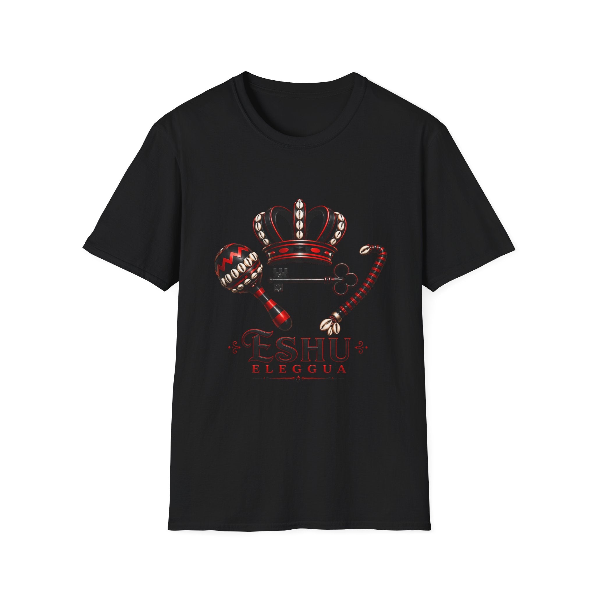 Eshu Eleggua Crown, Maraca & Key T-Shirt | Afro-Caribbean Orisha Design