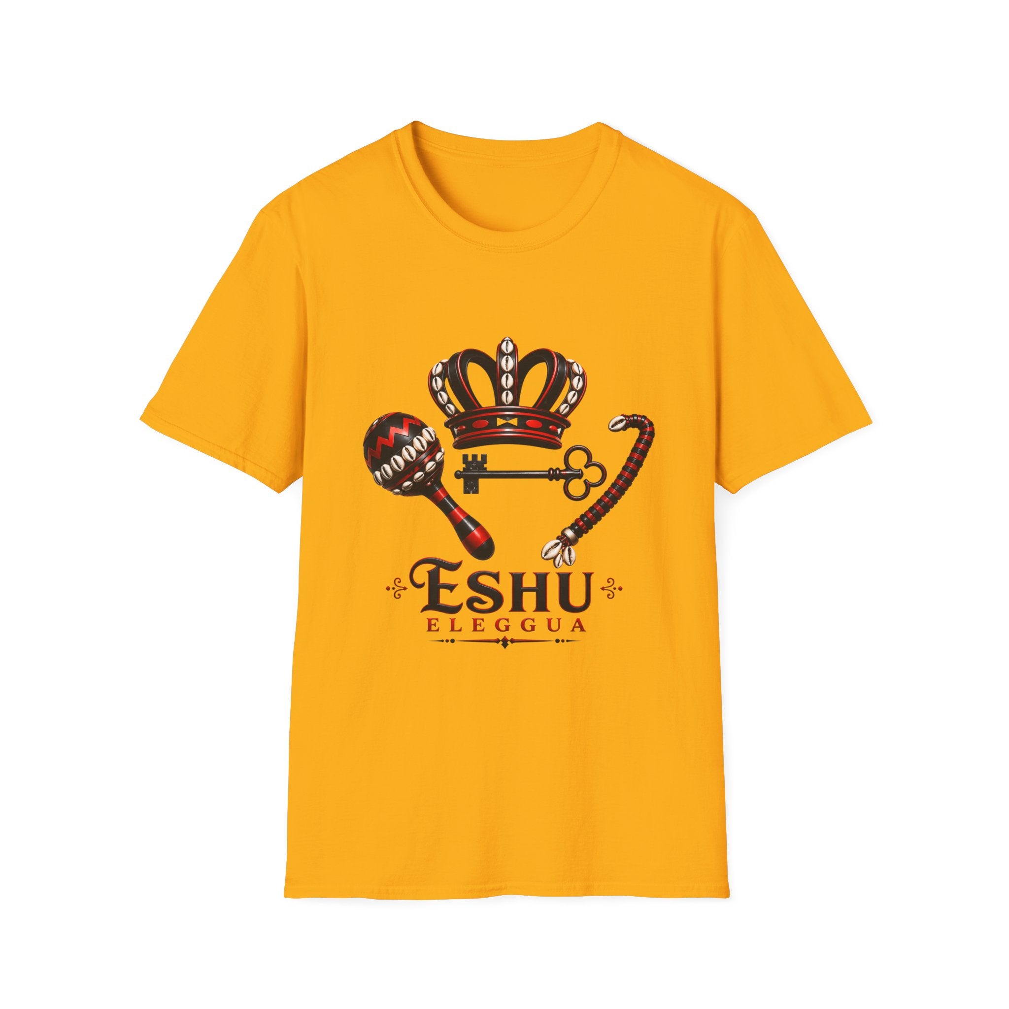 Eshu Eleggua Crown, Maraca & Key T-Shirt | Afro-Caribbean Orisha Design