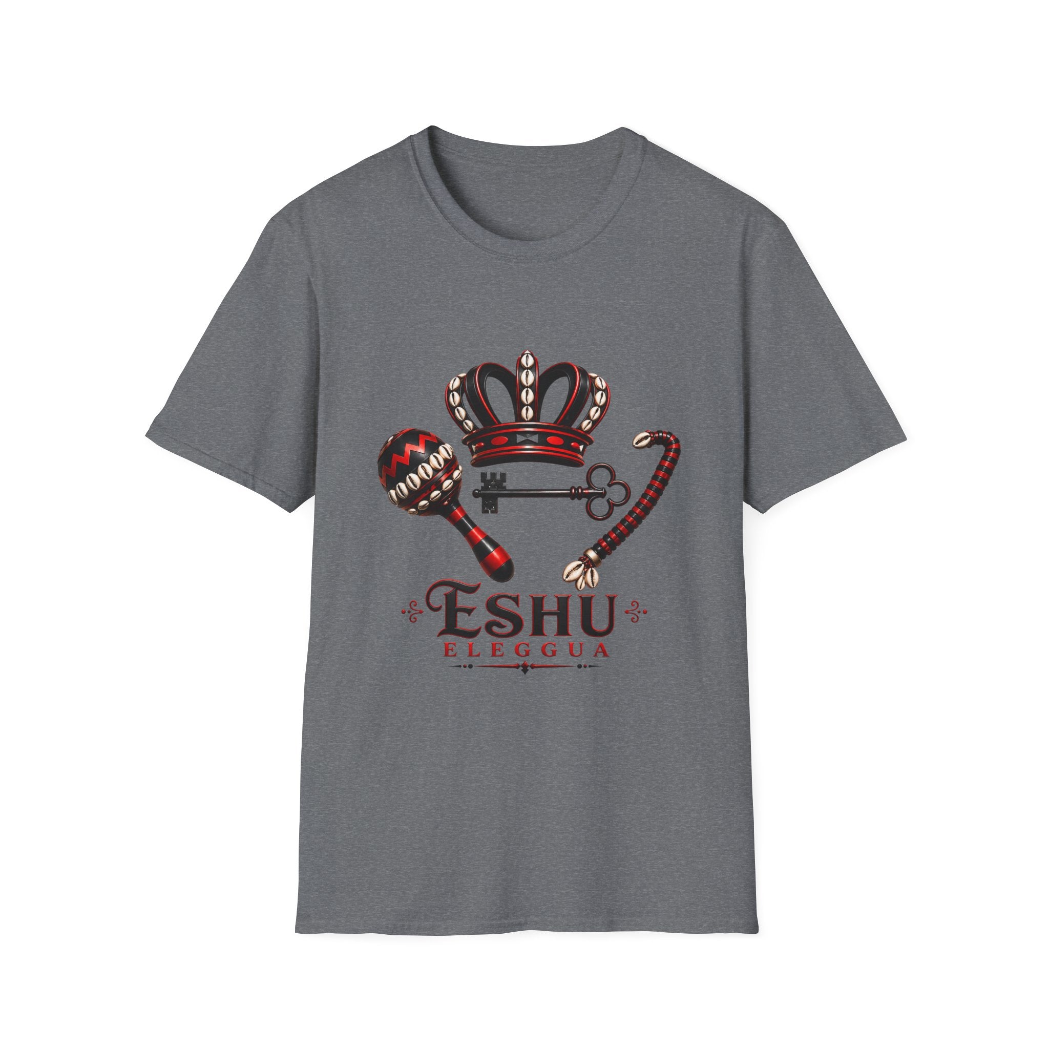 Eshu Eleggua Crown, Maraca & Key T-Shirt | Afro-Caribbean Orisha Design