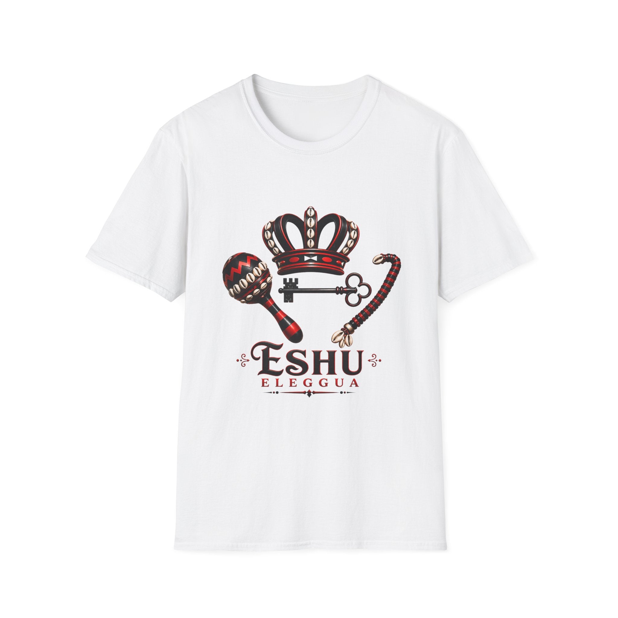 Eshu Eleggua Crown, Maraca & Key T-Shirt | Afro-Caribbean Orisha Design