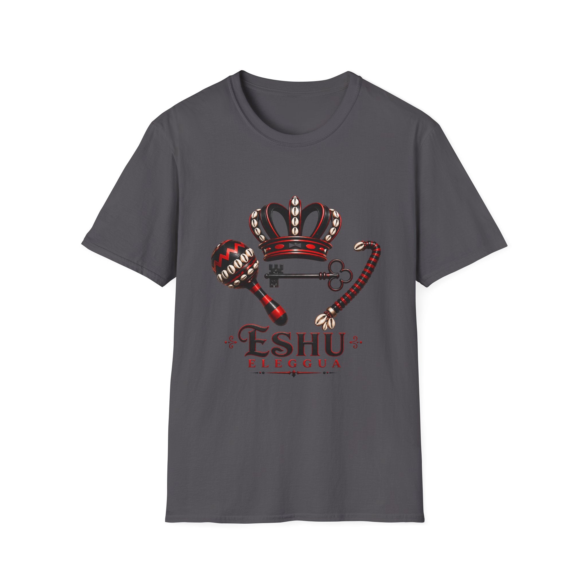Eshu Eleggua Crown, Maraca & Key T-Shirt | Afro-Caribbean Orisha Design