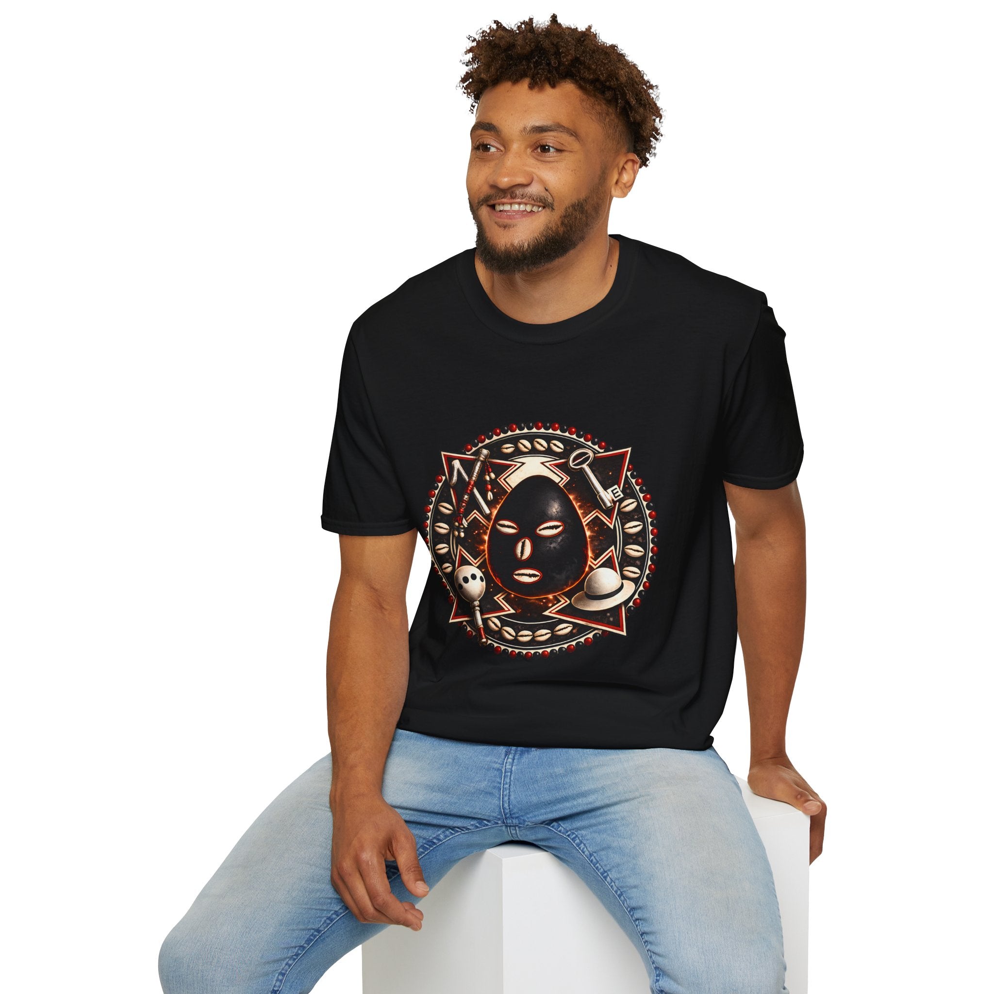 African Mask Tribal Art T-Shirt — Decorative Kente-Inspired Mask Design