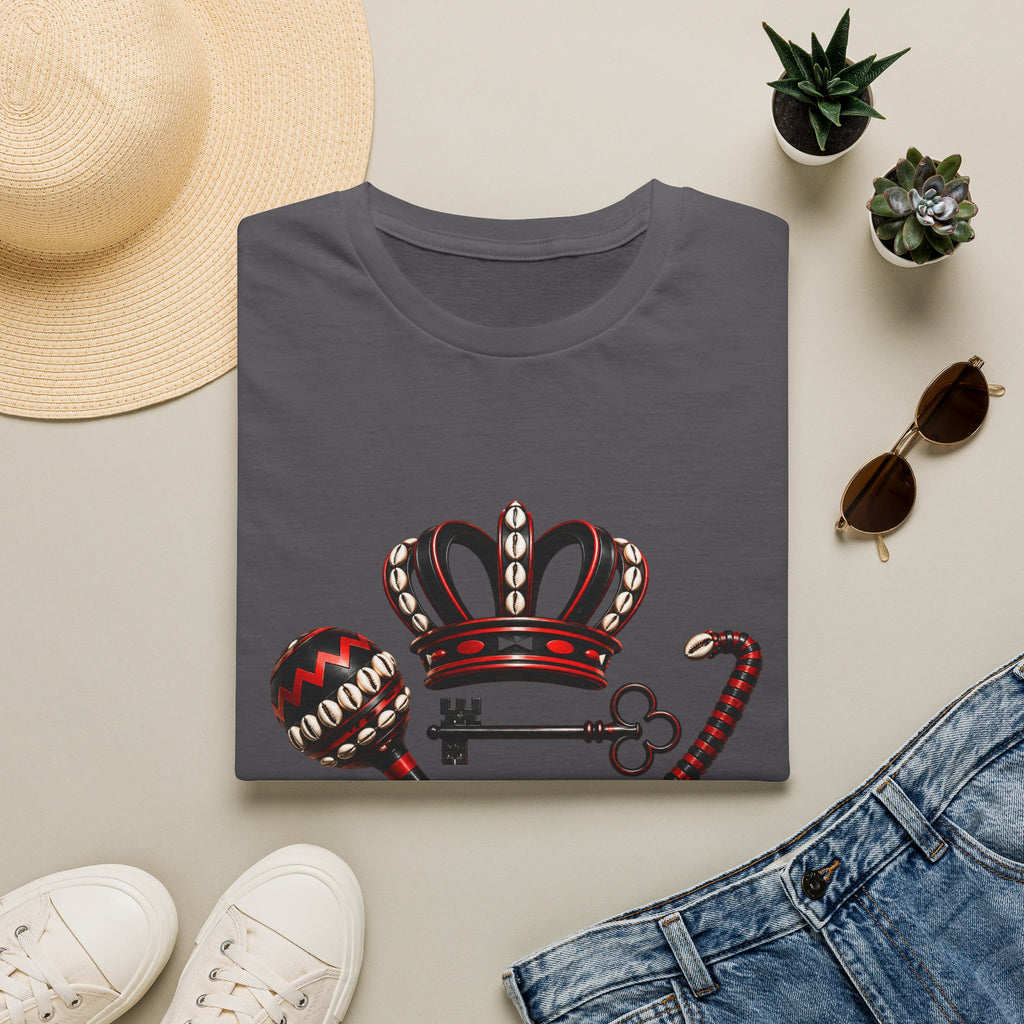 Eshu Eleggua Crown, Maraca & Key T-Shirt | Afro-Caribbean Orisha Design